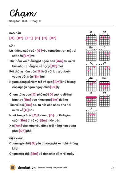 Hợp âm Chạm (Quinn) – bản nhạc PDF trang 1, tông G