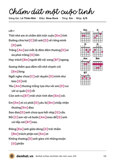 Hợp âm Chấm dứt một cuộc tình (Đình Hội) – bản nhạc PDF trang 1, tông Em