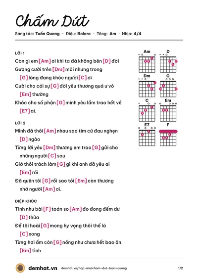 Hợp âm Chấm Dứt (Tuấn Quang) – bản nhạc PDF trang 1, tông Am