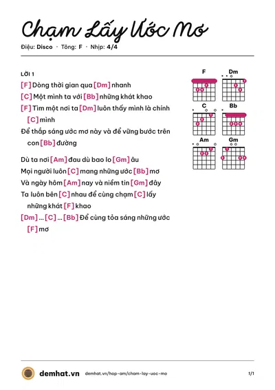 Hợp âm Chạm Lấy Ước Mơ (Phương Vy) – bản nhạc PDF trang 1, tông F