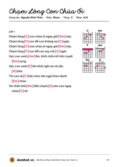 Hợp âm Chạm Lòng Con Chúa Ơi (Nhã Ca) – bản nhạc PDF trang 1, tông C