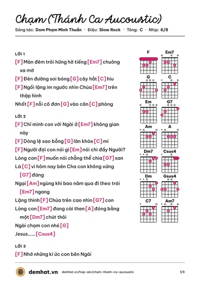 Hợp âm Chạm (Thánh Ca Aucoustic) (Xuân Nghĩa) – bản nhạc PDF trang 1, tông C