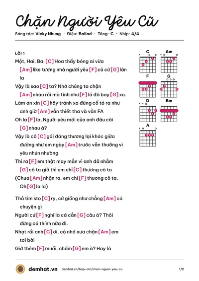 Hợp âm Chặn Người Yêu Cũ (Vicky Nhung) – bản nhạc PDF trang 1, tông C
