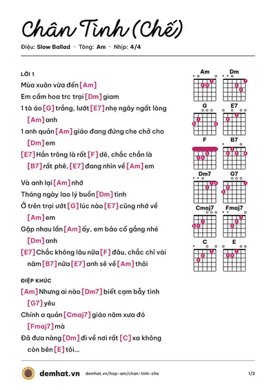 Hợp âm Chân Tình (Chế) (Quân Keyboard) – bản nhạc PDF trang 1, tông Am