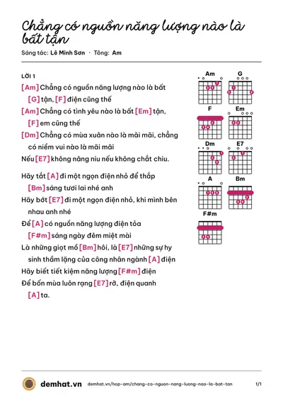Hợp âm Chẳng có nguồn năng lượng nào là bất tận (Kỳ Anh) – bản nhạc PDF trang 1, tông Am