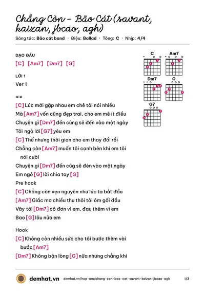 Hợp âm Chẳng Còn - Bão Cát (savant, kaizan, jbcao, agh) (savant) – bản nhạc PDF trang 1, tông C