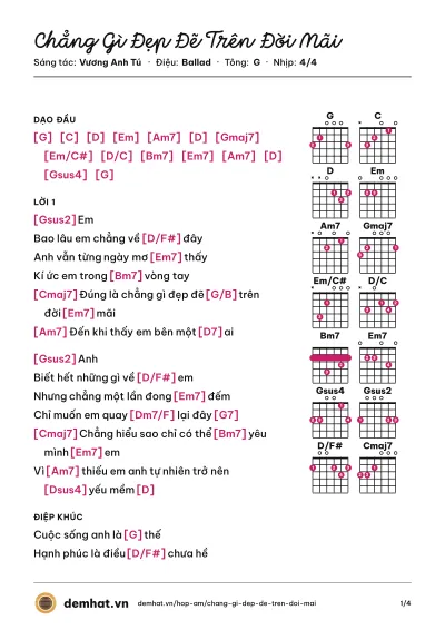 Hợp âm Chẳng Gì Đẹp Đẽ Trên Đời Mãi (Khang Việt) – bản nhạc PDF trang 1, tông G