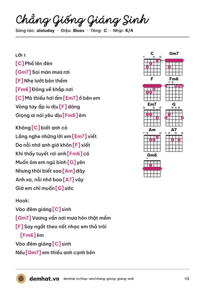 Hợp âm Chẳng Giống Giáng Sinh (aloluday) – bản nhạc PDF trang 1, tông C