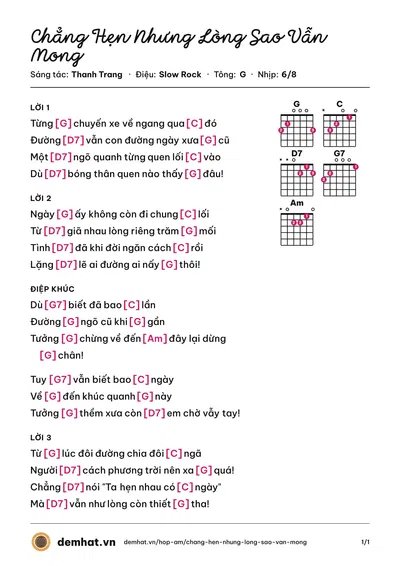 Hợp âm Chẳng Hẹn Nhưng Lòng Sao Vẫn Mong (Tâm Hảo) – bản nhạc PDF trang 1, tông G