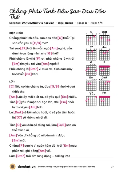 Hợp âm Chẳng Phải Tình Đầu Sao Đau Đến Thế (Min) – bản nhạc PDF trang 1, tông C