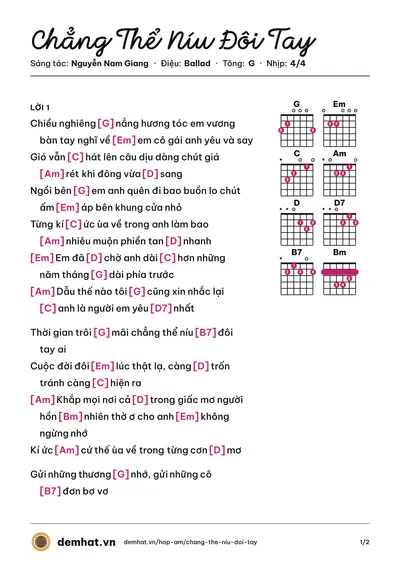 Hợp âm Chẳng Thể Níu Đôi Tay (Bí Đỏ) – bản nhạc PDF trang 1, tông G