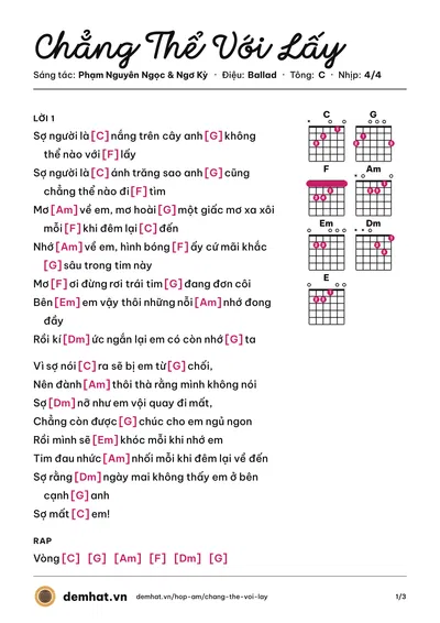 Hợp âm Chẳng Thể Với Lấy (Phạm Nguyên Ngọc) – bản nhạc PDF trang 1, tông C