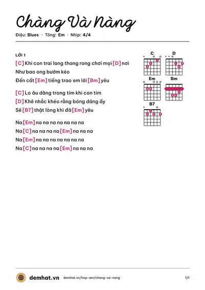 Hợp âm Chàng Và Nàng (Thanh Thảo) – bản nhạc PDF trang 1, tông Em