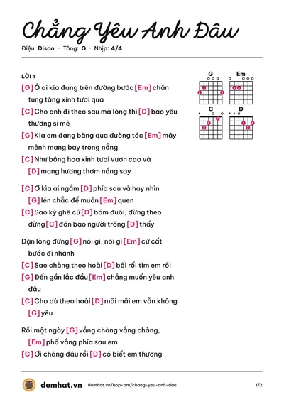 Hợp âm Chẳng Yêu Anh Đâu (The Bells) – bản nhạc PDF trang 1, tông G