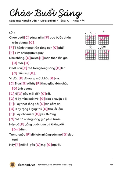 Hợp âm Chào Buổi Sáng (MTV) – bản nhạc PDF trang 1, tông C
