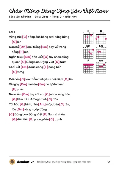 Hợp âm Chào Mừng Đảng Cộng Sản Việt Nam (Tốp Ca) – bản nhạc PDF trang 1, tông C