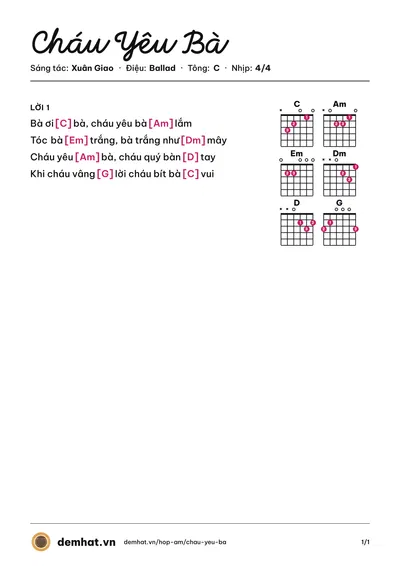 Hợp âm Cháu Yêu Bà (Bé Bảo An) – bản nhạc PDF trang 1, tông C