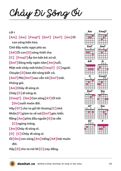 Hợp âm Chảy Đi Sông Ơi (Đức Phúc) – bản nhạc PDF trang 1