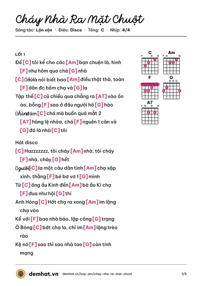 Hợp âm Cháy Nhà Ra Mặt Chuột (Thuận Thuận) – bản nhạc PDF trang 1, tông C