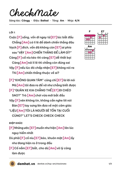 Hợp âm CheckMate (irani) – bản nhạc PDF trang 1, tông Am