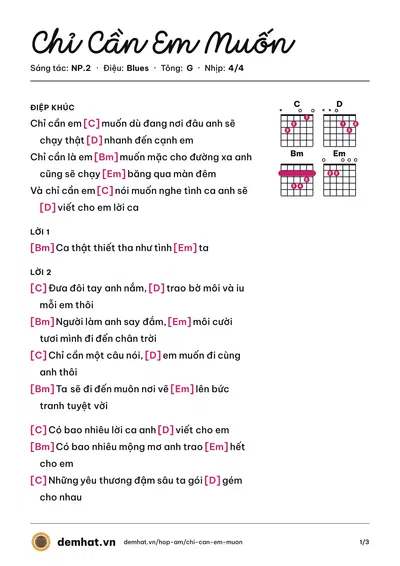 Hợp âm Chỉ Cần Em Muốn (NP.2) – bản nhạc PDF trang 1, tông G
