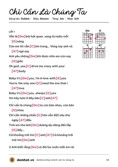 Hợp âm Chỉ Cần Là Chúng Ta (Dubbie) – bản nhạc PDF trang 1, tông Am