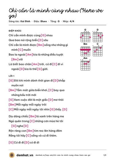 Hợp âm Chỉ cần là mình cùng nhau (Here we go) (Suni Hạ Linh) – bản nhạc PDF trang 1, tông G