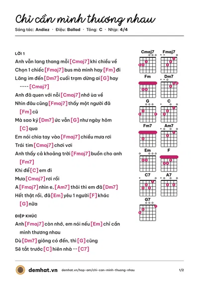 Hợp âm Chỉ cần mình thương nhau (Andiez) – bản nhạc PDF trang 1, tông C