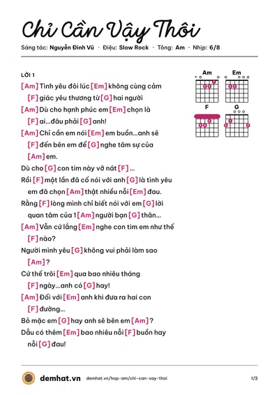 Hợp âm Chỉ Cần Vậy Thôi (Anh Quốc) – bản nhạc PDF trang 1, tông Am