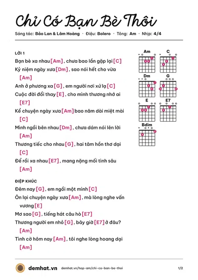 Hợp âm Chỉ Có Bạn Bè Thôi (Trường Vũ) – bản nhạc PDF trang 1, tông Am