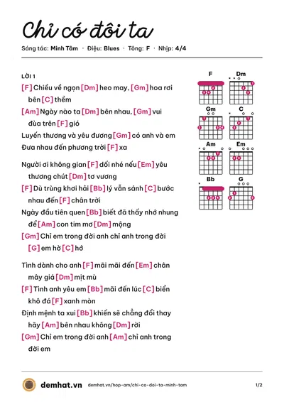 Hợp âm Chỉ có đôi ta (Minh Tâm) – bản nhạc PDF trang 1, tông F