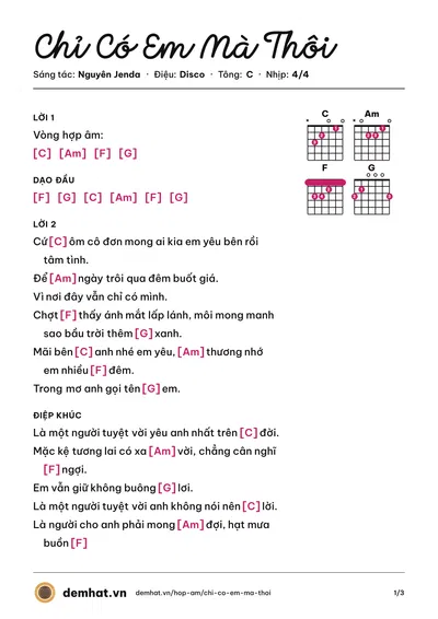Hợp âm Chỉ Có Em Mà Thôi (Nguyên Jenda) – bản nhạc PDF trang 1, tông C