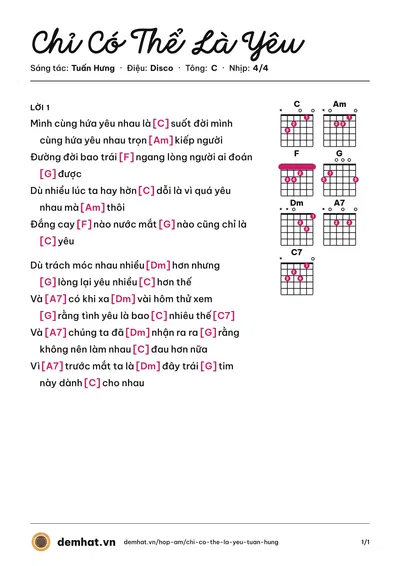 Hợp âm Chỉ Có Thể Là Yêu (Tuấn Hưng) – bản nhạc PDF trang 1, tông C