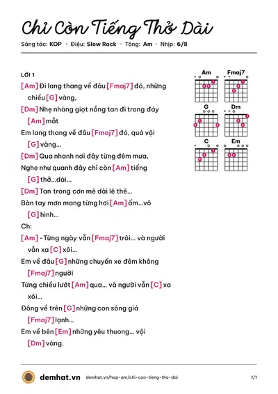 Hợp âm Chỉ Còn Tiếng Thở Dài (KOP) – bản nhạc PDF trang 1, tông Am