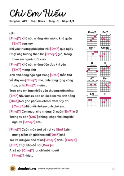 Hợp âm Chỉ Em Hiểu (Freaky) – bản nhạc PDF trang 1, tông C