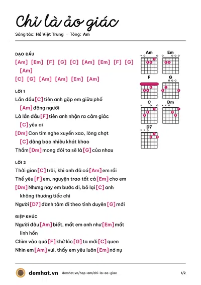 Hợp âm Chỉ là ảo giác (Hồ Việt Trung) – bản nhạc PDF trang 1, tông Am