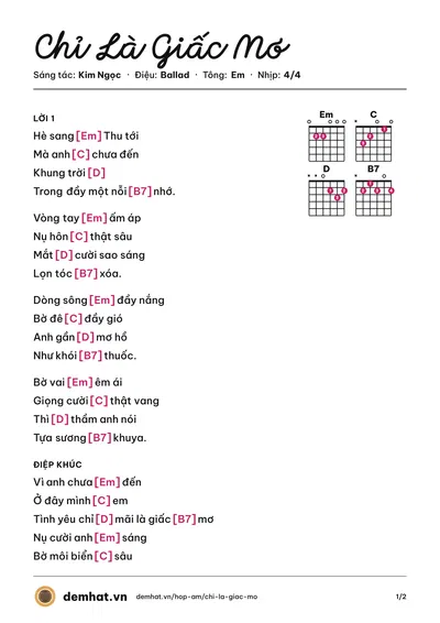 Hợp âm Chỉ Là Giấc Mơ (Uyên Linh) – bản nhạc PDF trang 1, tông Em