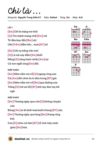 Hợp âm Chỉ là … (Lưu Trường Hải) – bản nhạc PDF trang 1, tông Em