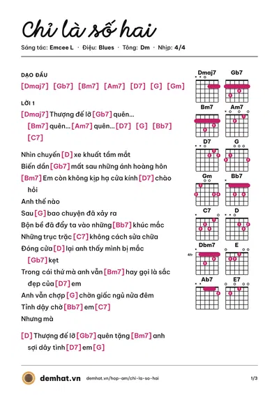 Hợp âm Chỉ là số hai (Emcee L) – bản nhạc PDF trang 1, tông Dm