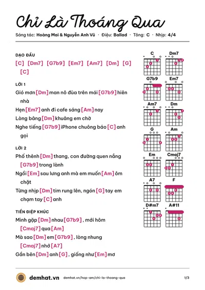 Hợp âm Chỉ Là Thoáng Qua (Thùy Chi) – bản nhạc PDF trang 1, tông C