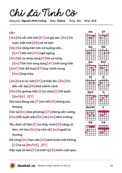 Hợp âm Chỉ Là Tình Cờ (Hòa Minzy) – bản nhạc PDF trang 1, tông Am