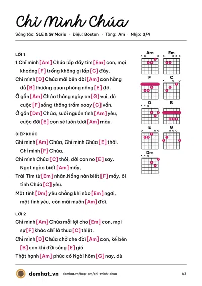Hợp âm Chỉ Mình Chúa (SLE) – bản nhạc PDF trang 1, tông Am