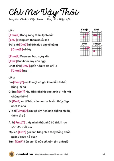 Hợp âm Chỉ Mơ Vậy Thôi (Đình Linh) – bản nhạc PDF trang 1, tông C