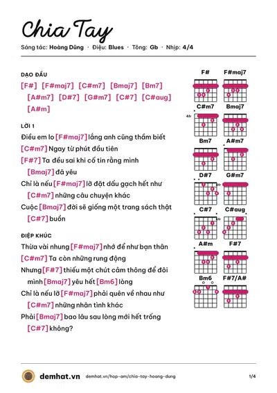 Hợp âm Chia Tay (Hoàng Dũng) – bản nhạc PDF trang 1, tông Gb