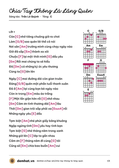 Hợp âm Chia Tay Không Là Lãng Quên (Việt Tú) – bản nhạc PDF trang 1, tông C