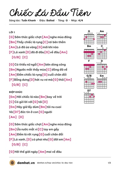 Hợp âm Chiếc Lá Đầu Tiên (Hiền Thục) – bản nhạc PDF trang 1, tông G