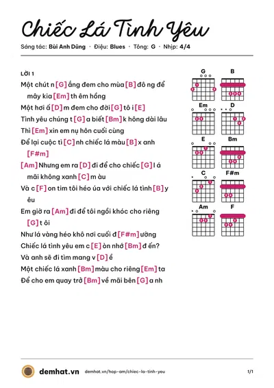 Hợp âm Chiếc Lá Tình Yêu (trương vĩnh đạt) – bản nhạc PDF trang 1, tông G