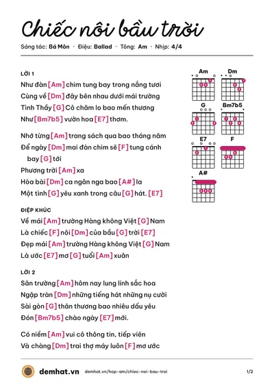 Hợp âm Chiếc nôi bầu trời (Tốp Ca) – bản nhạc PDF trang 1, tông Am