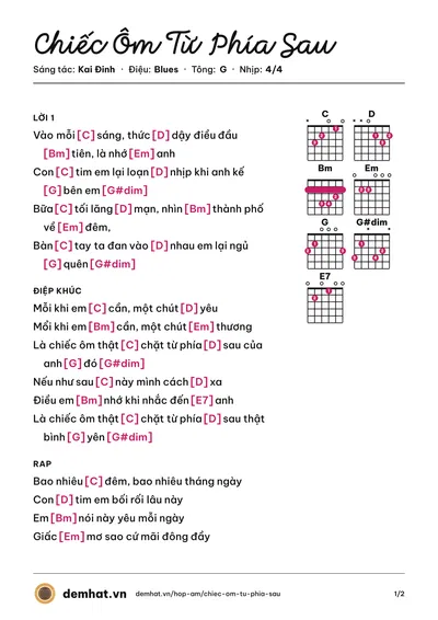 Hợp âm Chiếc Ôm Từ Phía Sau (HER) – bản nhạc PDF trang 1, tông G