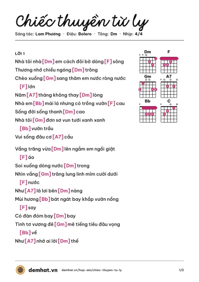Hợp âm Chiếc thuyền từ ly (Nguyễn Kha) – bản nhạc PDF trang 1, tông Dm